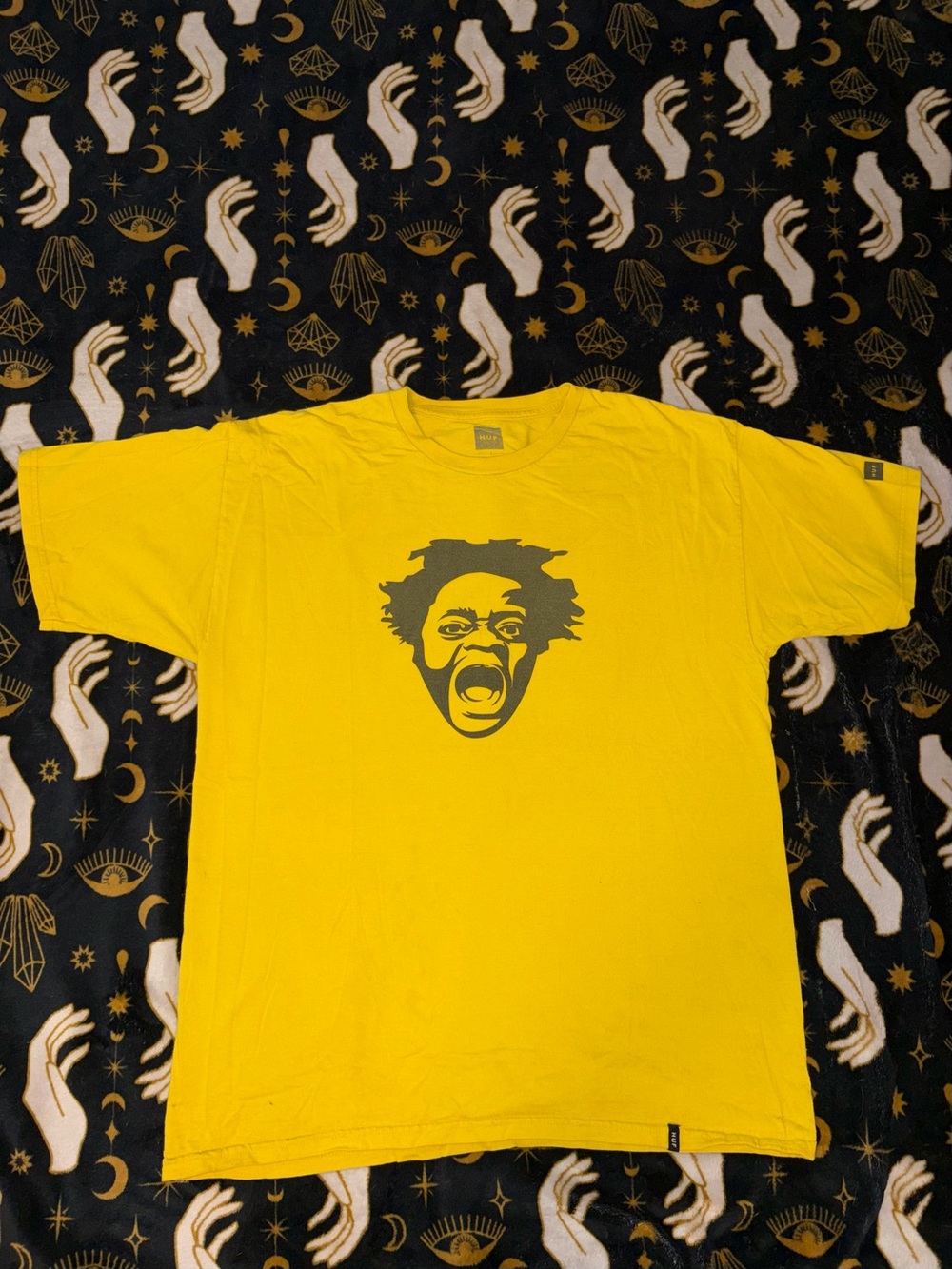 HUF Yellow Short Sleeve Tee with Harold Hunter Face Graphic